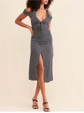 NWT Med For Love And Lemons Beth Midi Dress Black White Polka Dot Strappy